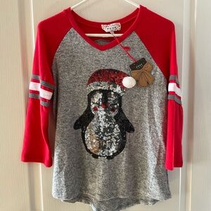 NWT Christmas Shirt Sm POOF New York Sequins Penguin